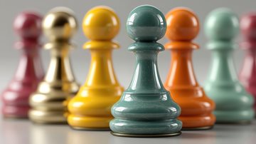 one chess piece leads a group of other chess pieces forward